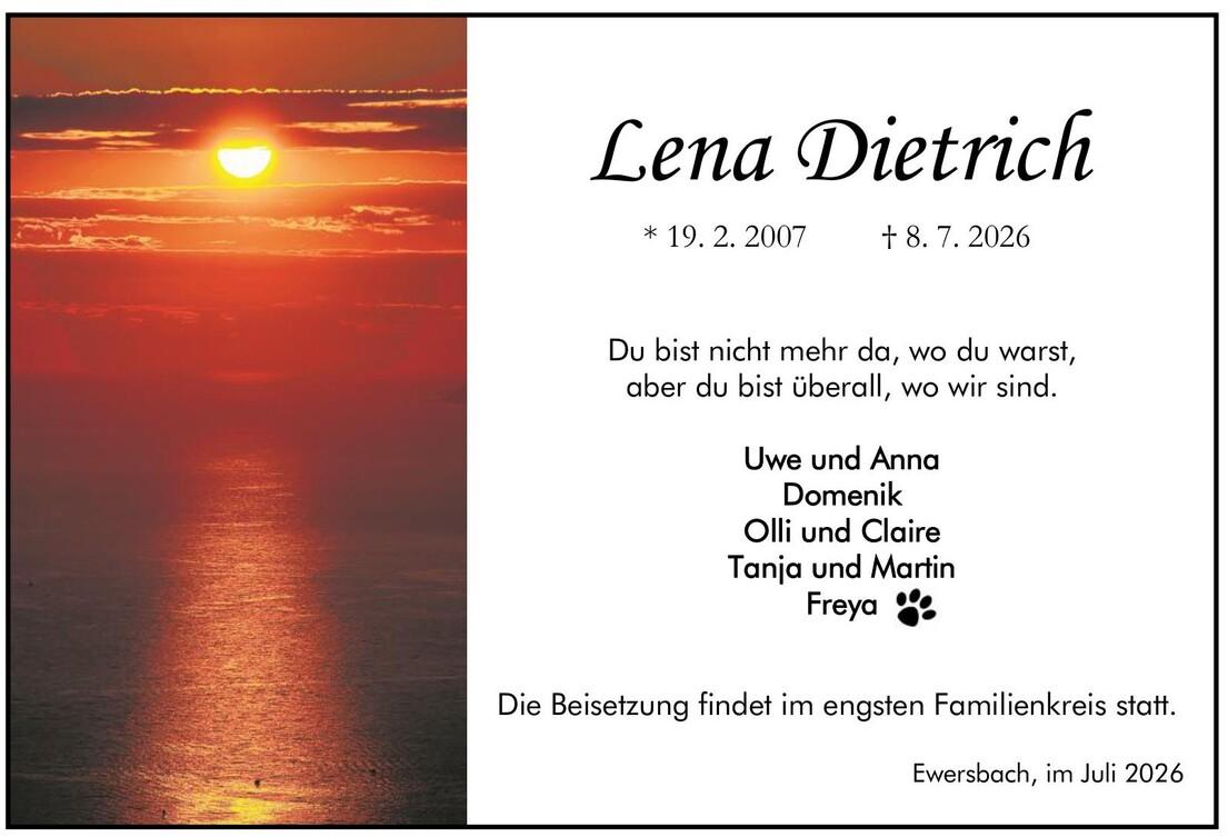 Traueranzeige Lena Dietrich