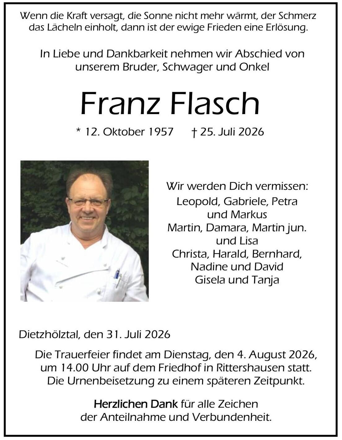 Traueranzeige Franz Flasch
