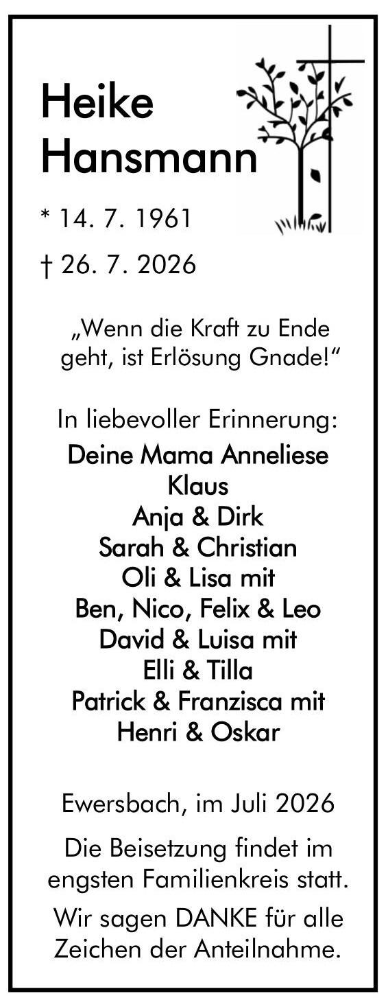 Traueranzeige Heike Hansmann