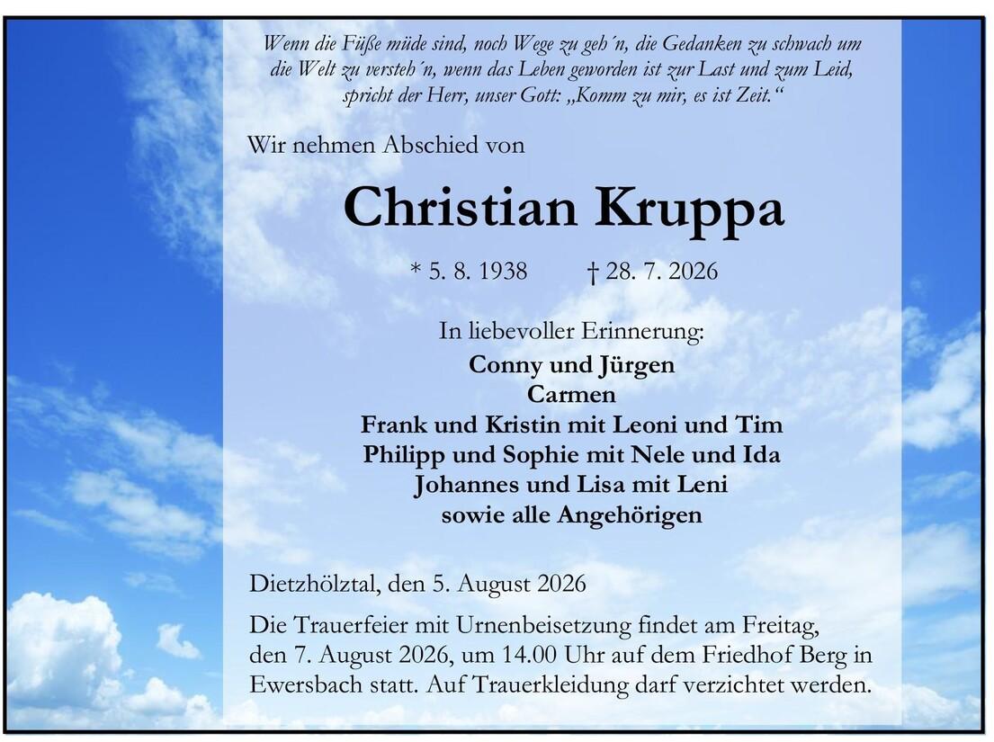Traueranzeige Christian Kruppa