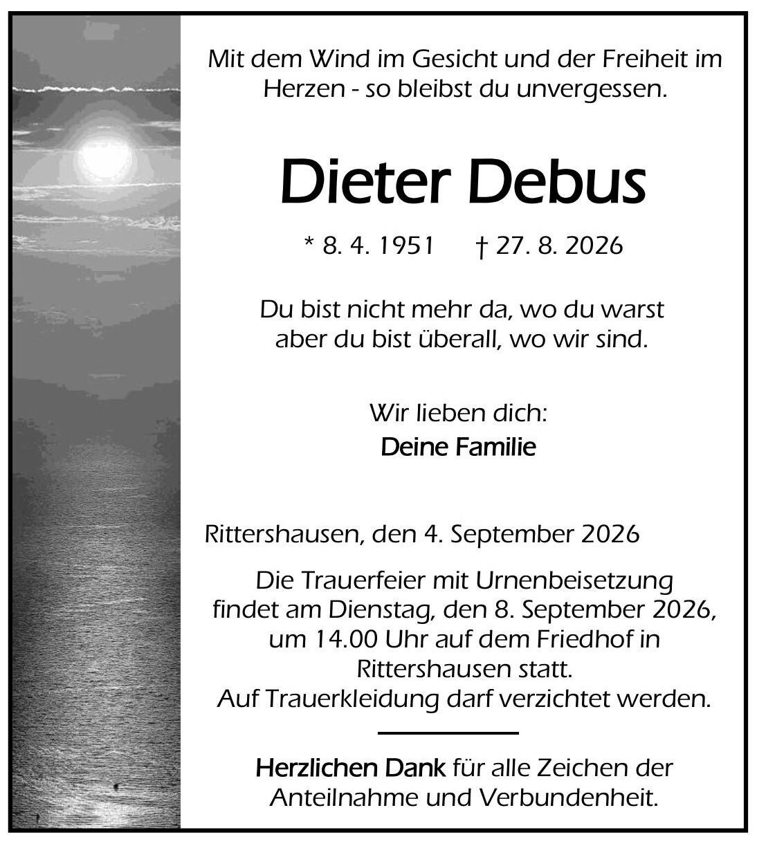 Traueranzeige Dieter Debus