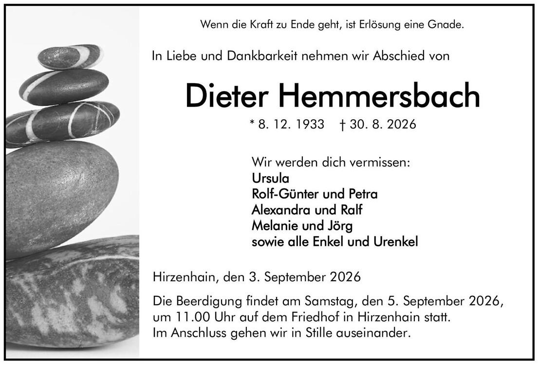Traueranzeige Rolf Dieter Hemmersbach