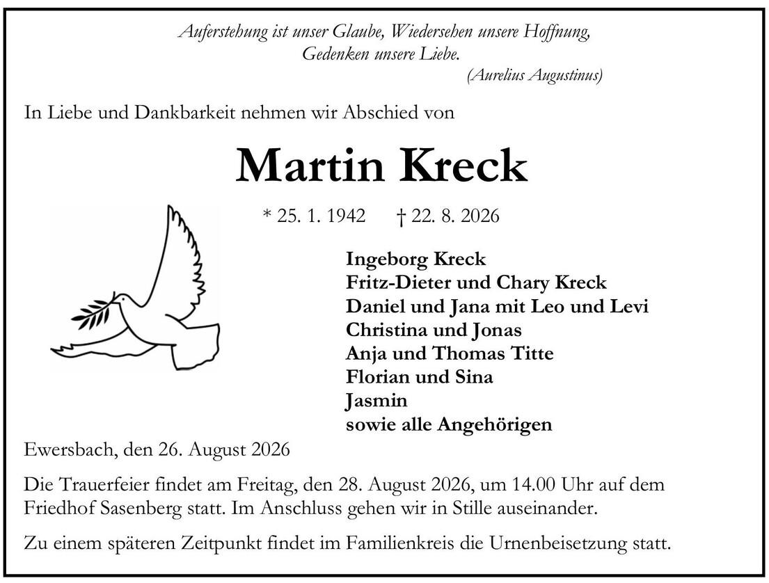 Traueranzeige Martin Kreck