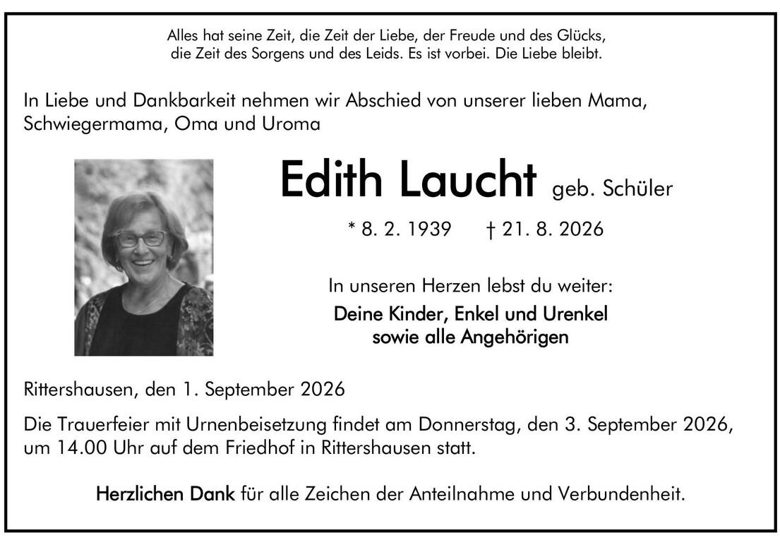Traueranzeige Edith Laucht