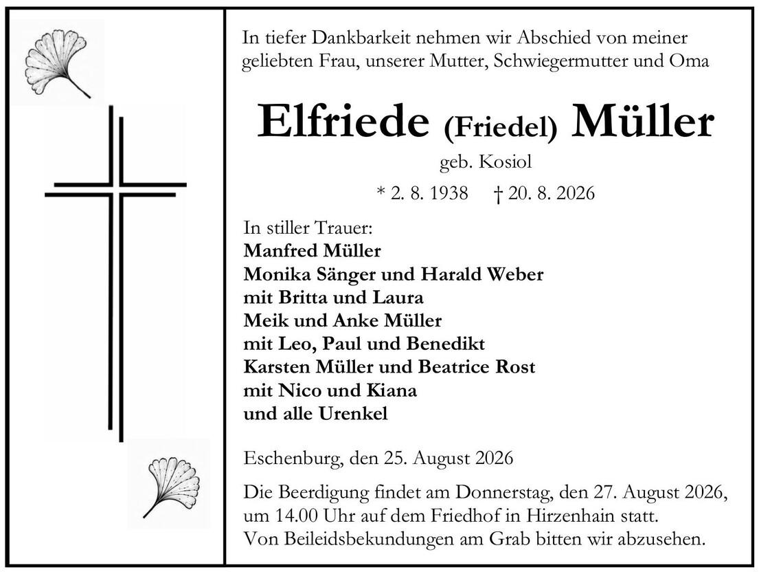 Traueranzeige Elfriede M&uuml;ller_19380802