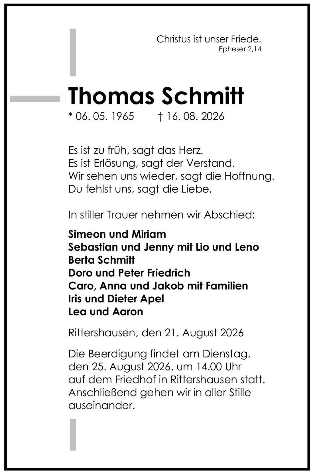 Traueranzeige Thomas Schmitt